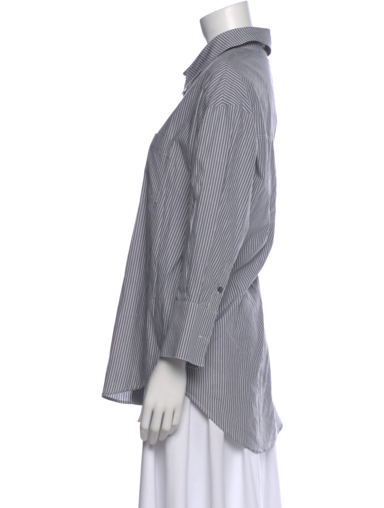 Anine Bing Striped Three-Quarter Sleeve Button-Up Top