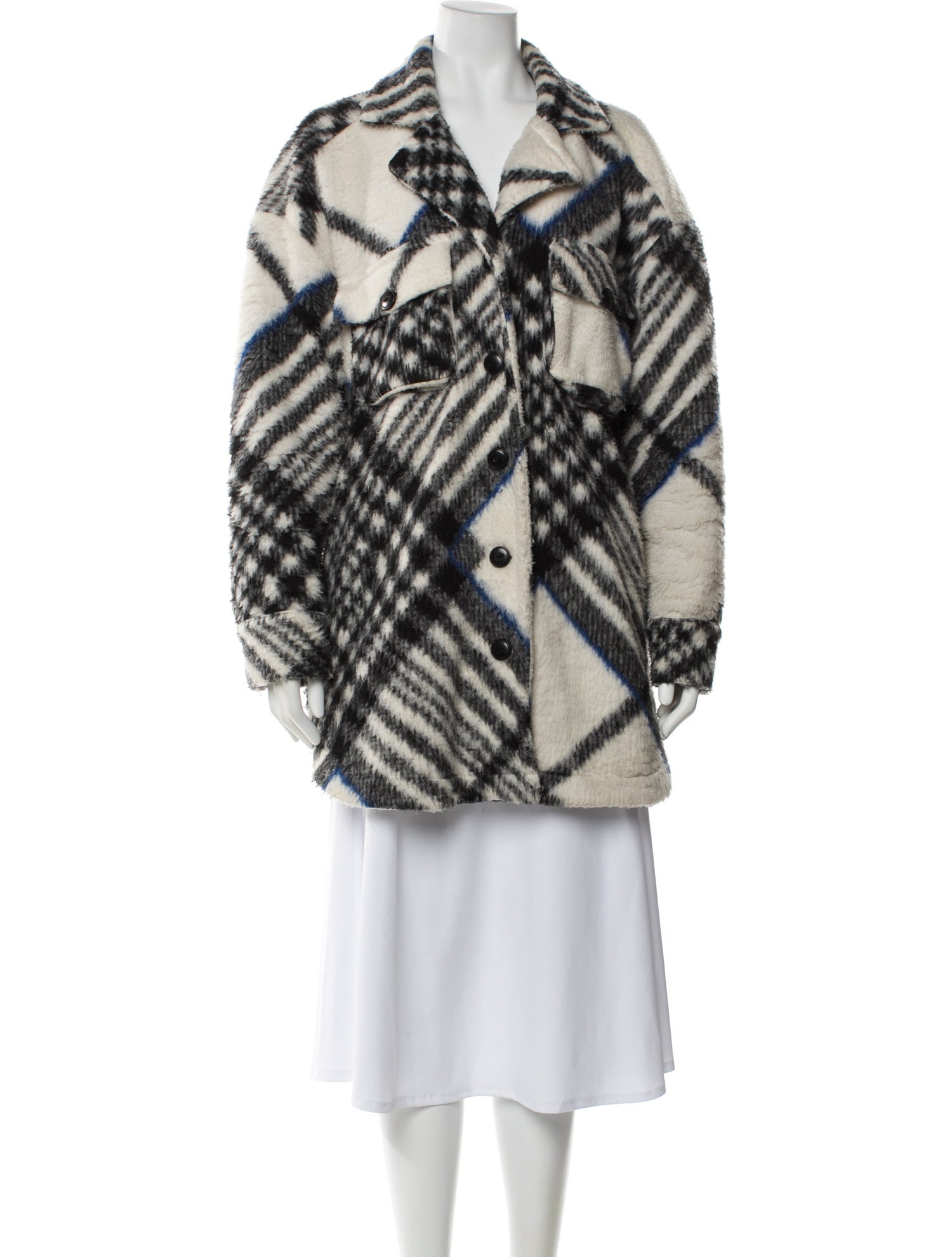 Anine Bing Plaid Print Faux Fur Coat