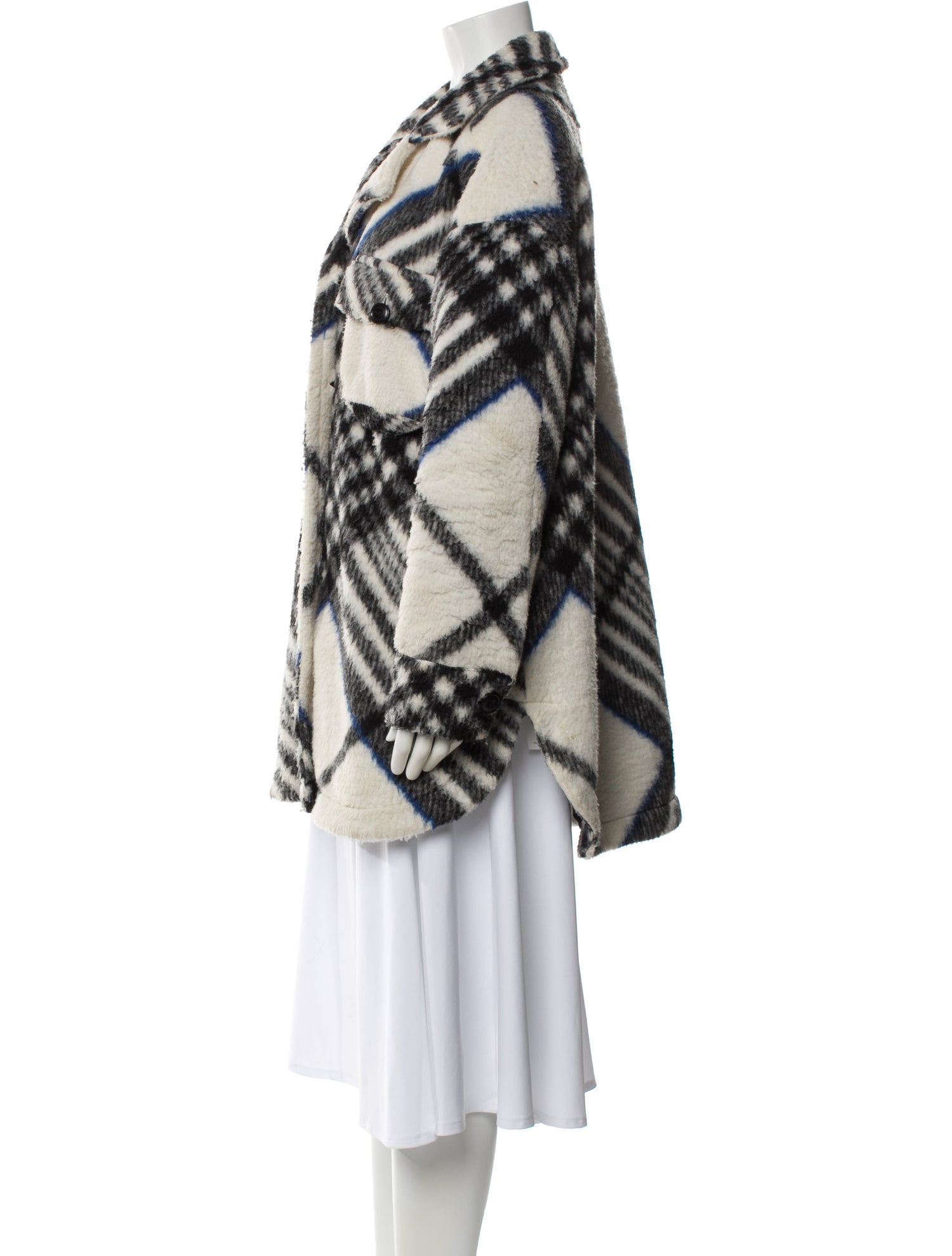 Anine Bing Plaid Print Faux Fur Coat