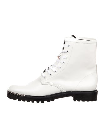 Schutz Patent Leather Crystal Embellishments Combat Boots