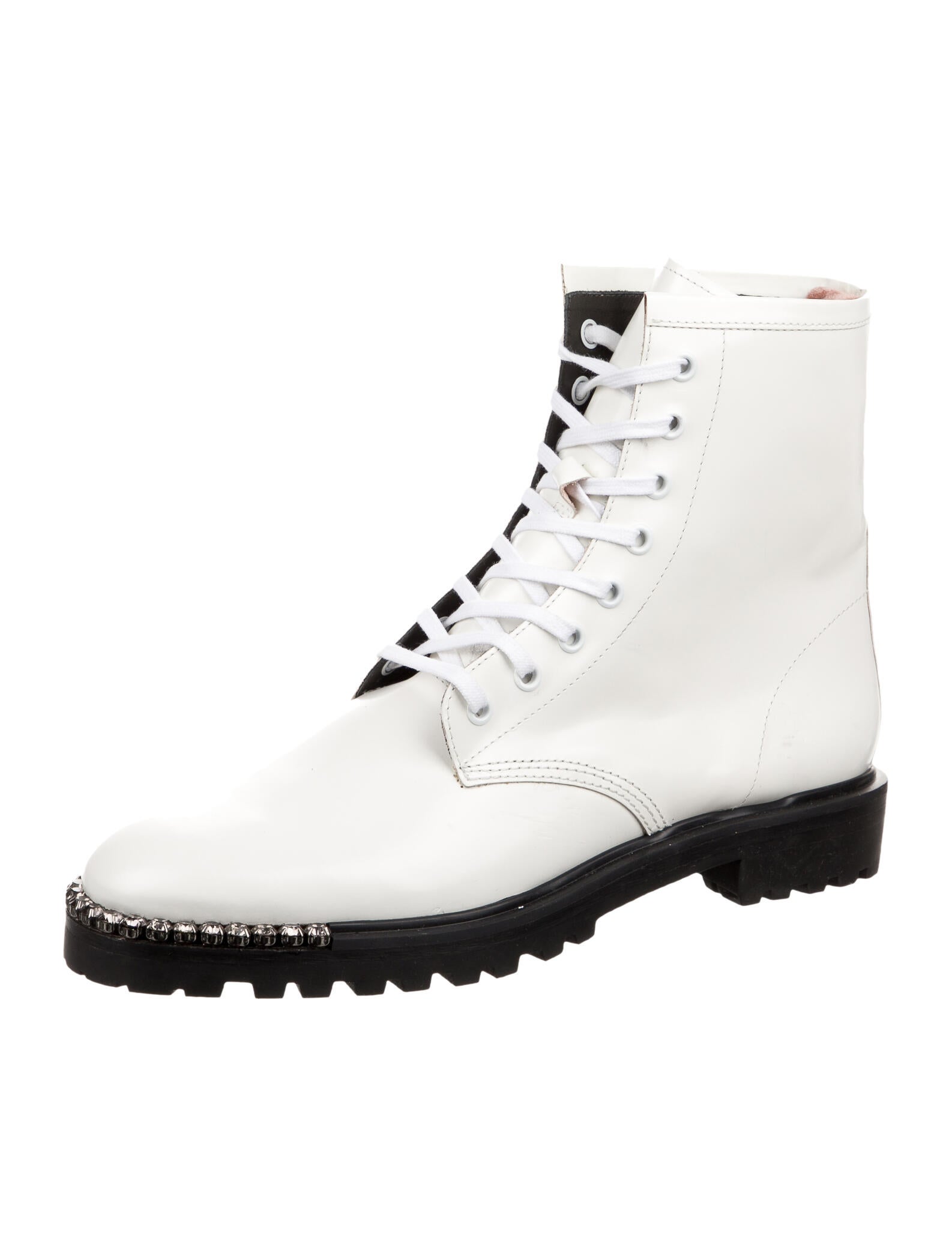 Schutz Patent Leather Crystal Embellishments Combat Boots