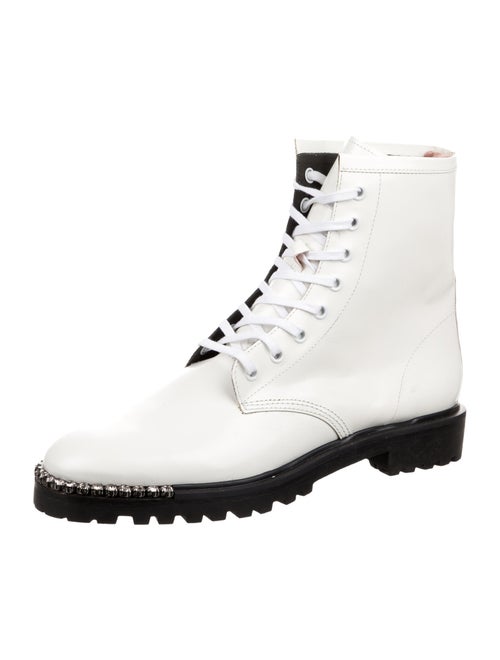 Schutz Patent Leather Crystal Embellishments Combat Boots