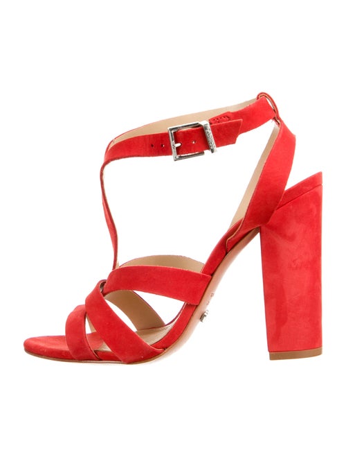 Schutz Suede T-Strap Sandals Red