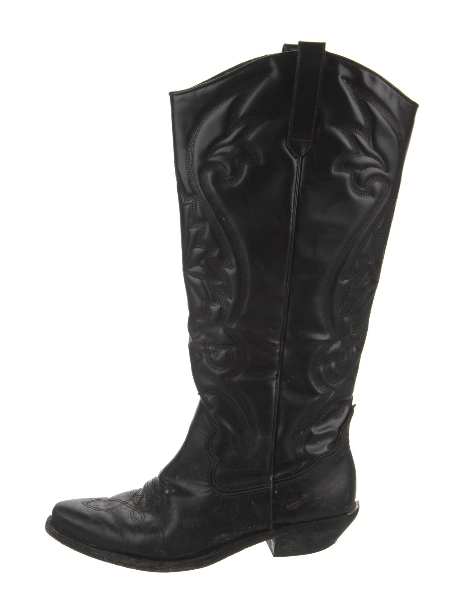 Schutz Leather Embroidered Accent Riding Boots - Black Boots, Shoes ...