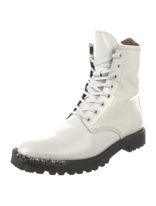Schutz Leather Crystal Embellishments Combat Boots