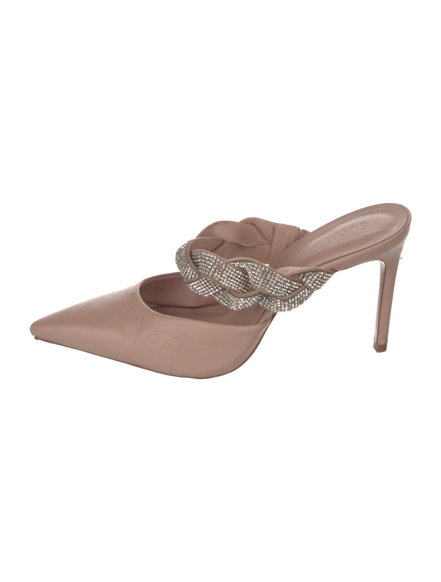 Schutz Leather Crystal Embellishments Mules