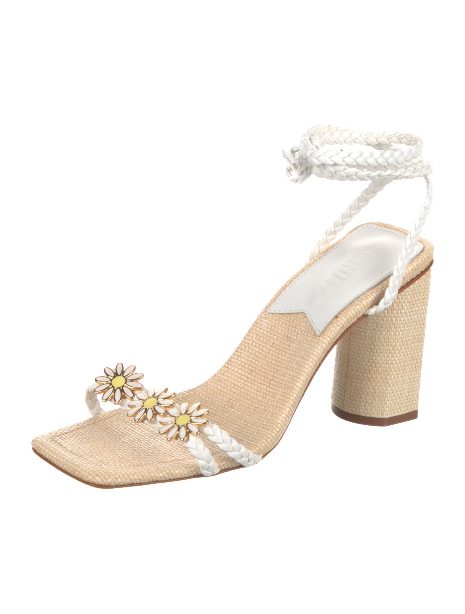 Schutz Leather Floral Print Sandals