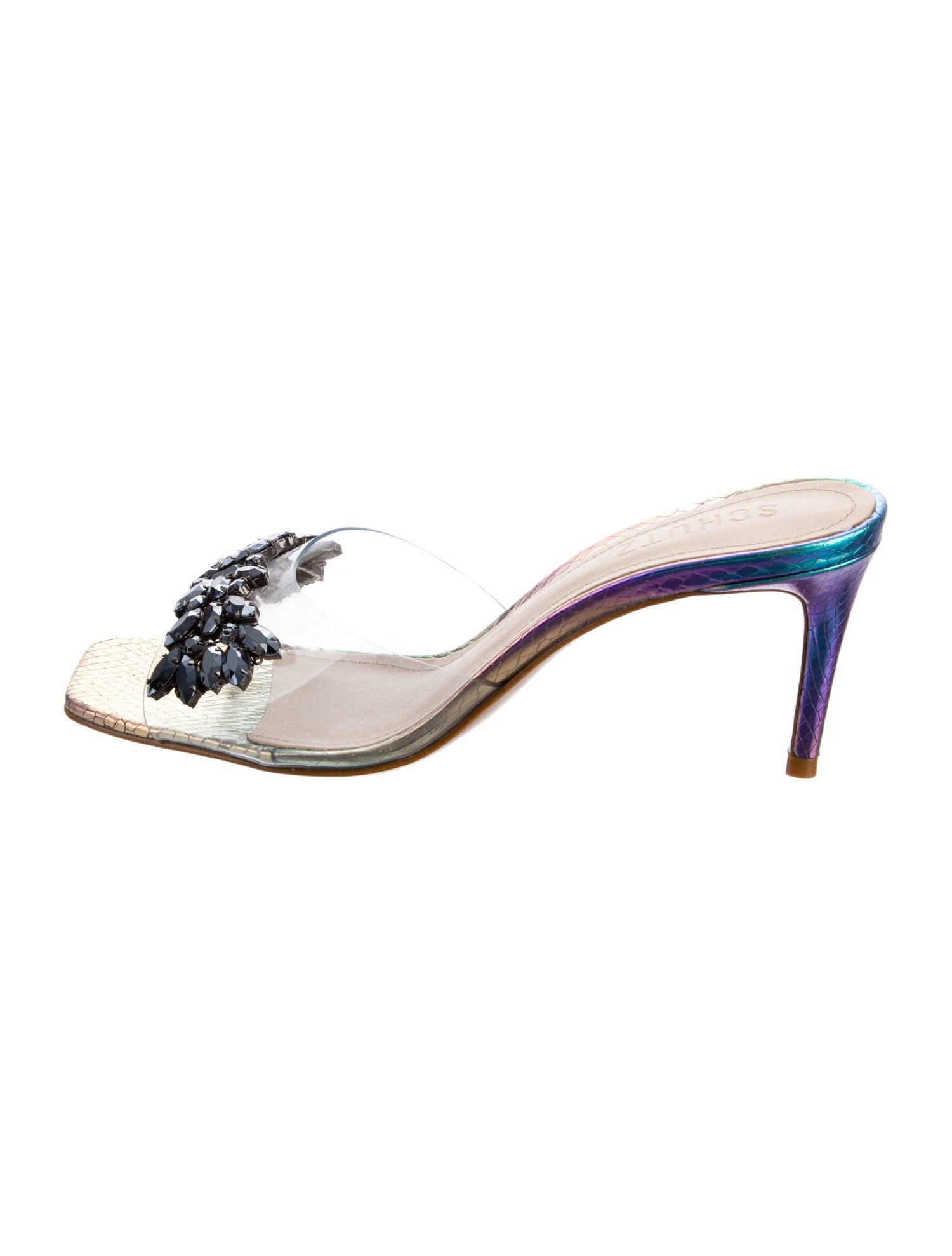 Schutz PVC Crystal Embellishments Mules