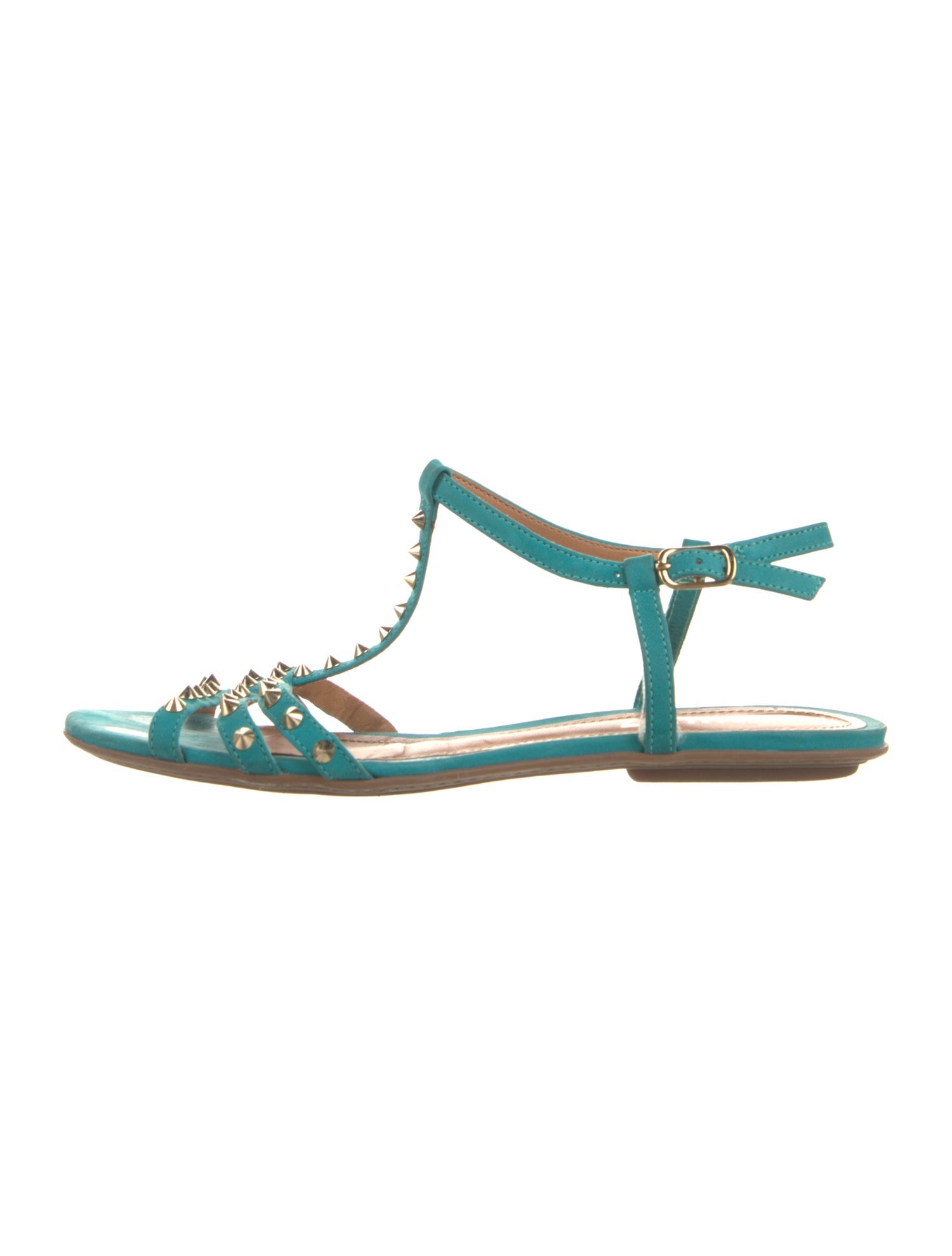 Schutz Suede Studded Accents T-Strap Sandals