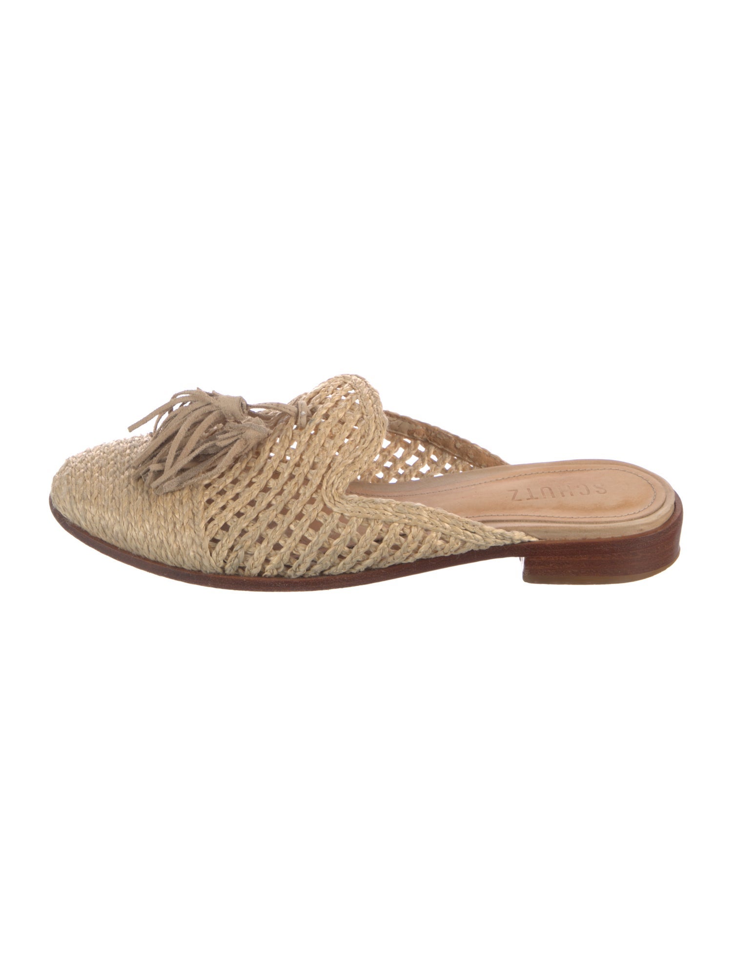 Schutz Straw Tassel Accents Mules