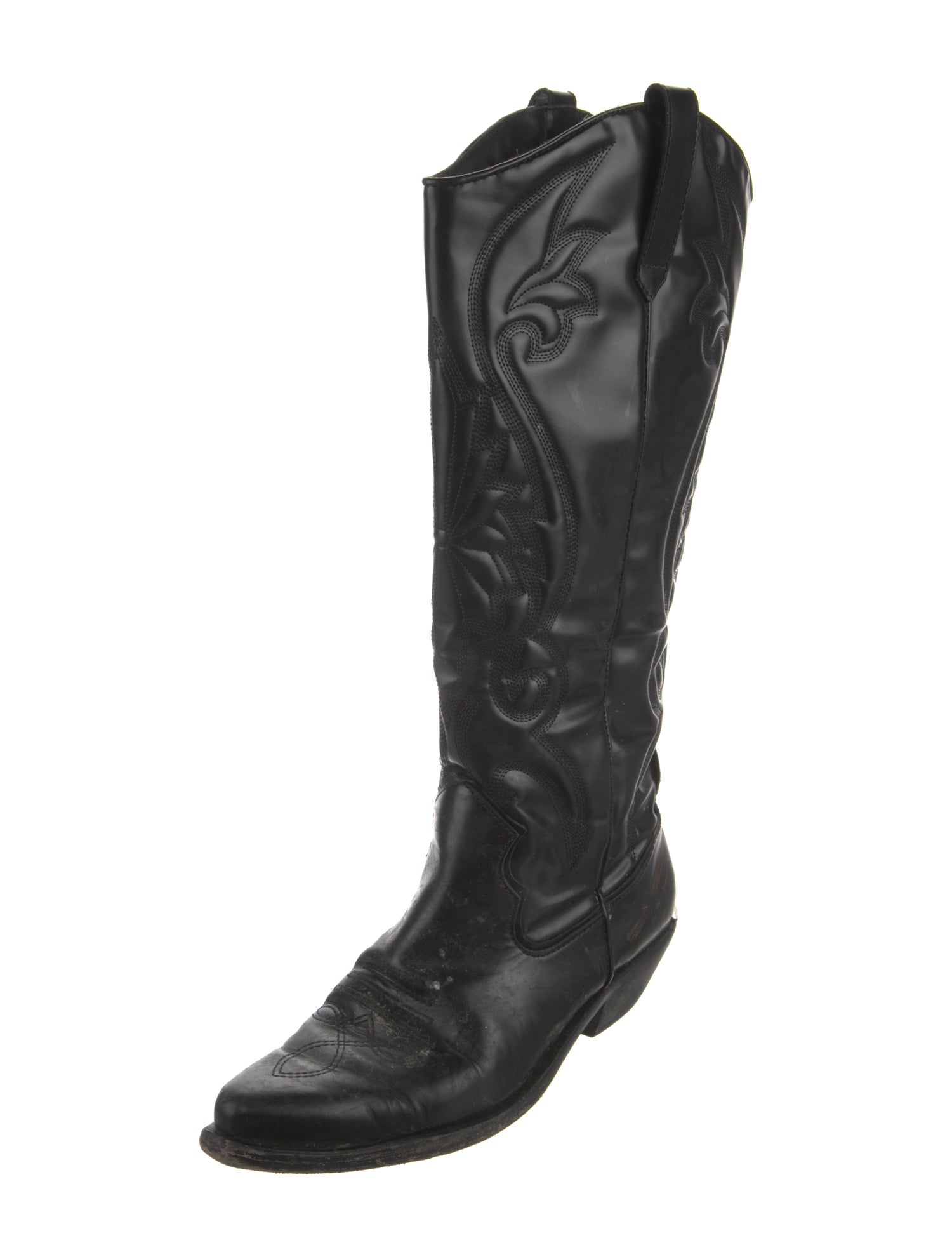 Schutz Leather Embroidered Accent Riding Boots