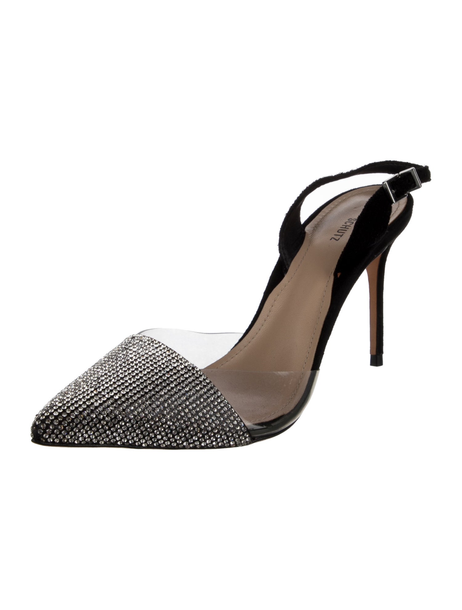 Schutz Suede Crystal Embellishments Slingback Pumps