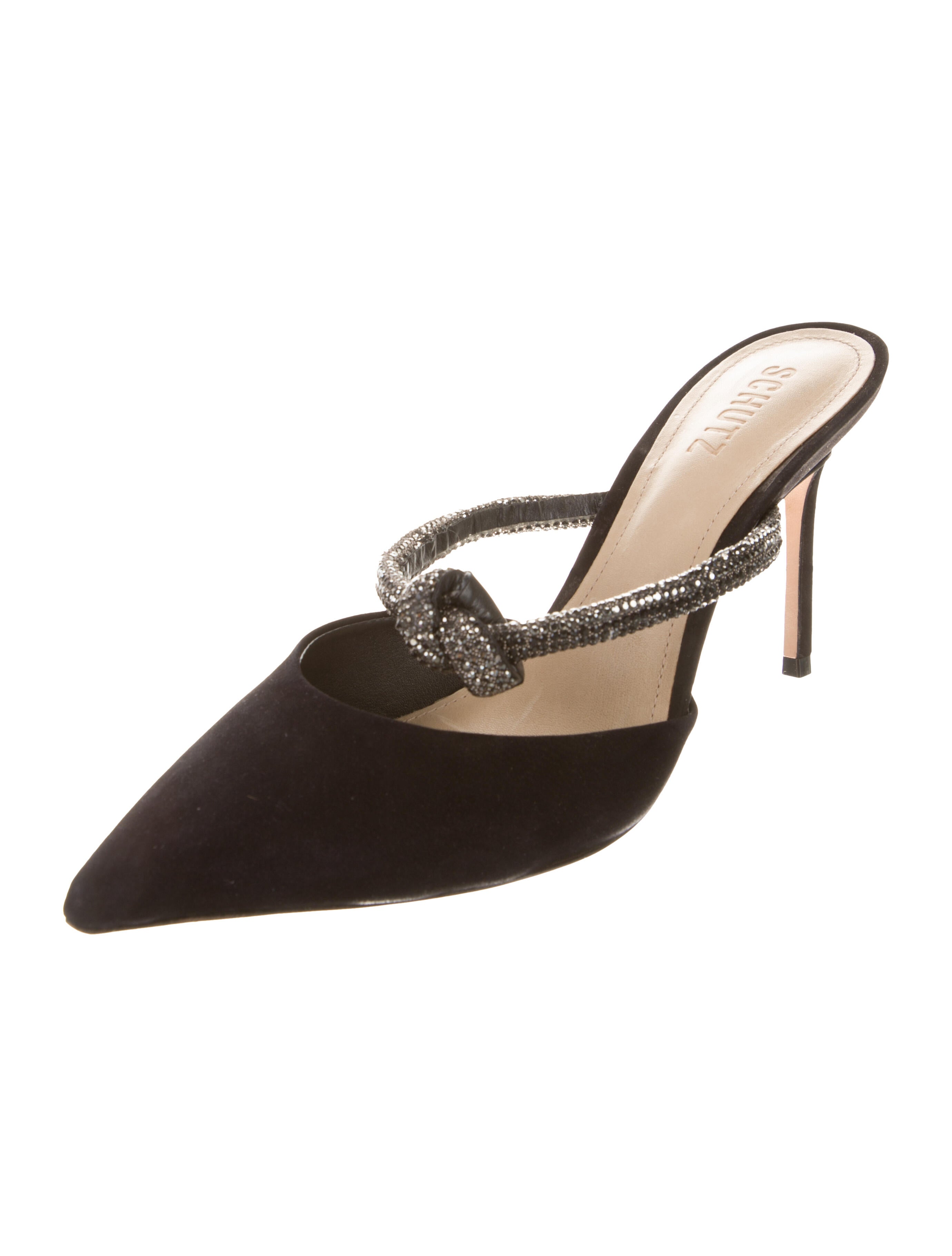 Schutz Suede Crystal Embellishments Mules