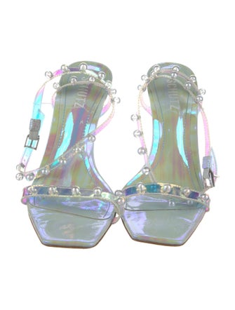 Schutz Patent Leather Beaded Accents Sandals