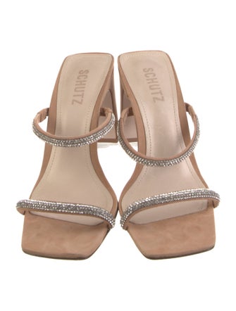 Schutz Suede Crystal Embellishments Slides