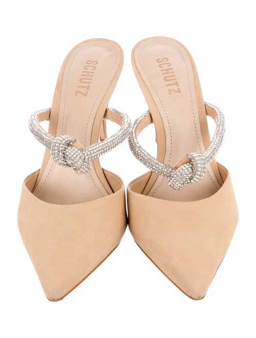 Schutz Suede Crystal Embellishments Slides