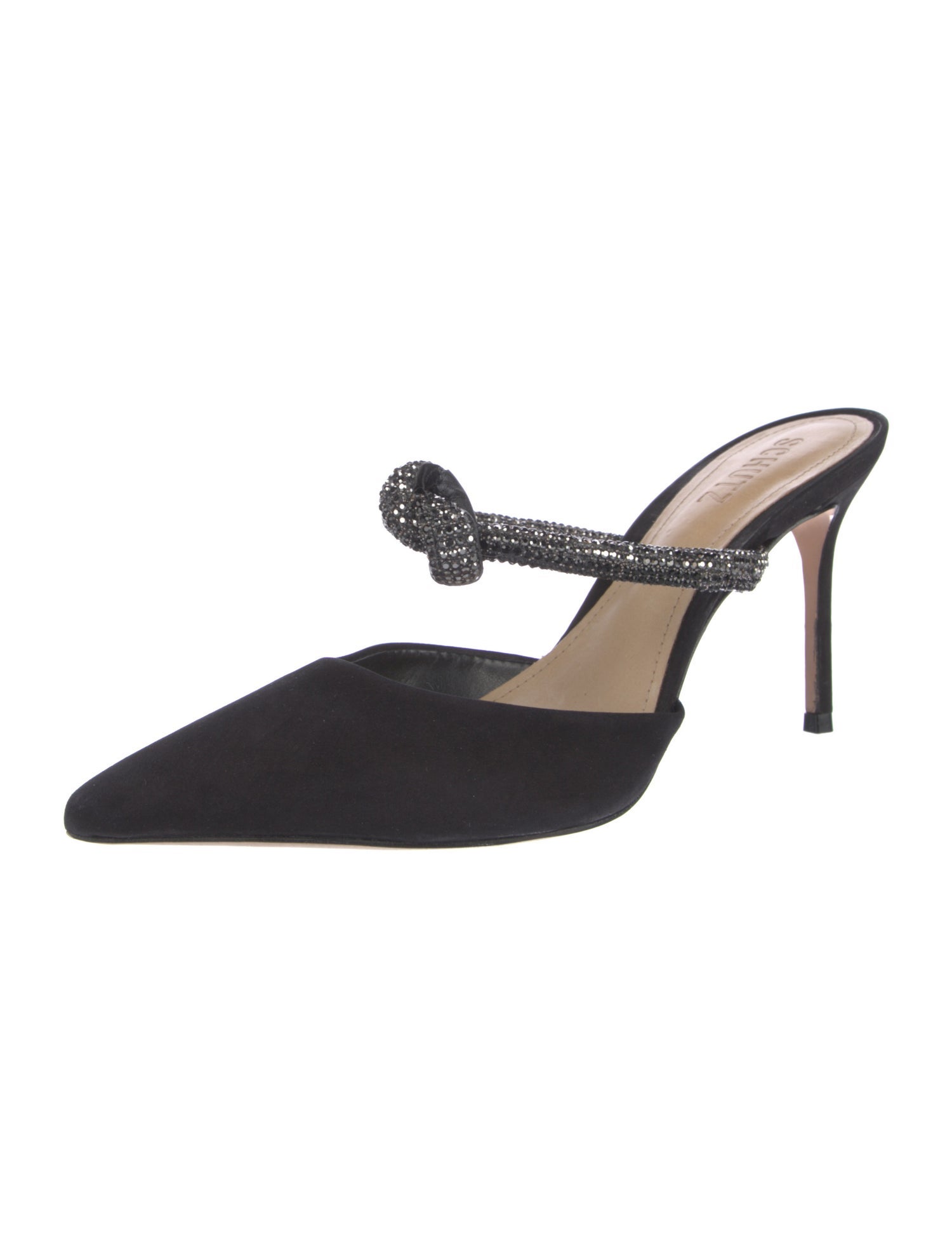 Schutz Suede Crystal Embellishments Mules