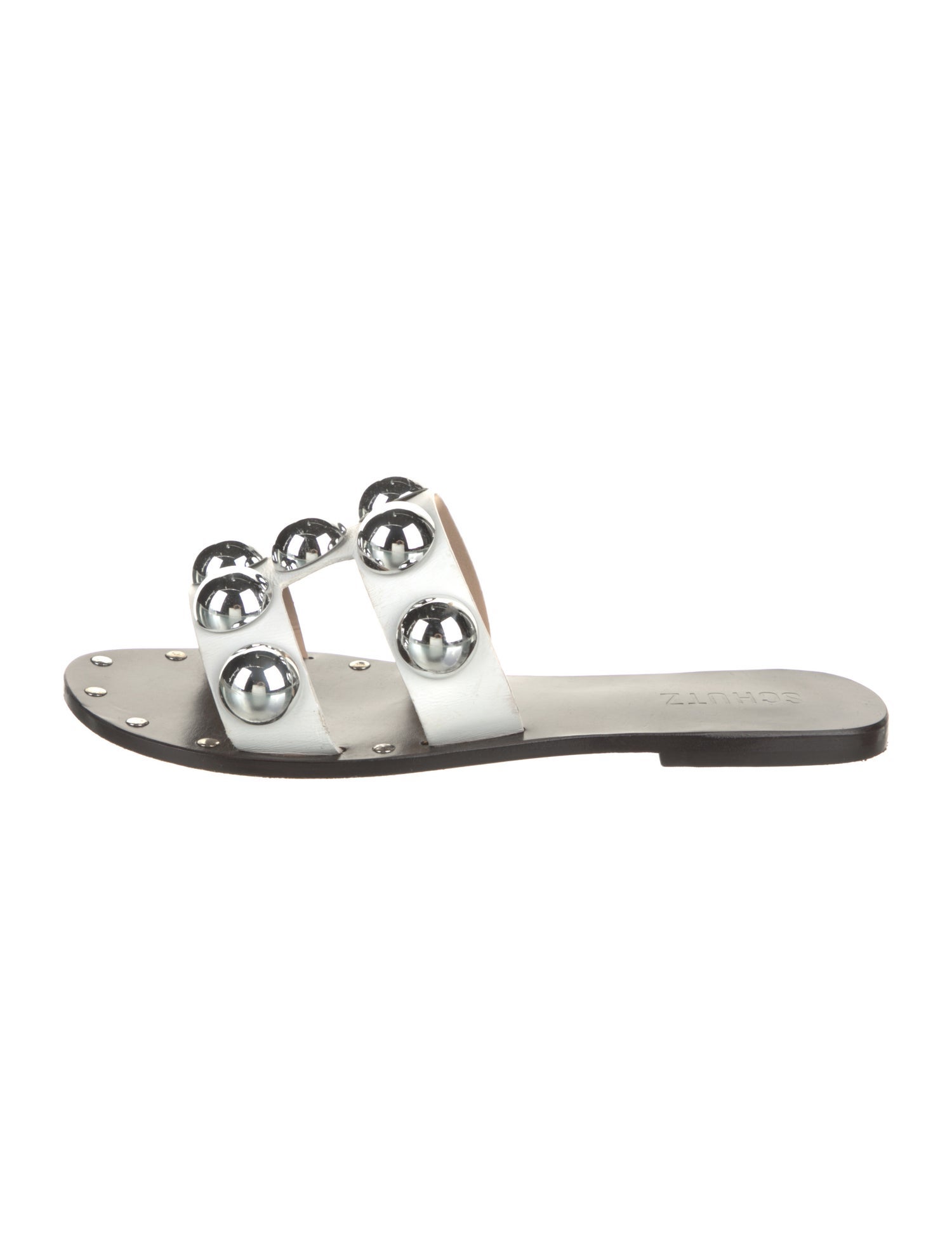 Schutz Leather Studded Accents Slides