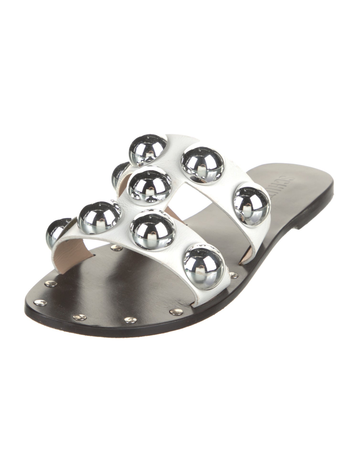 Schutz Leather Studded Accents Slides