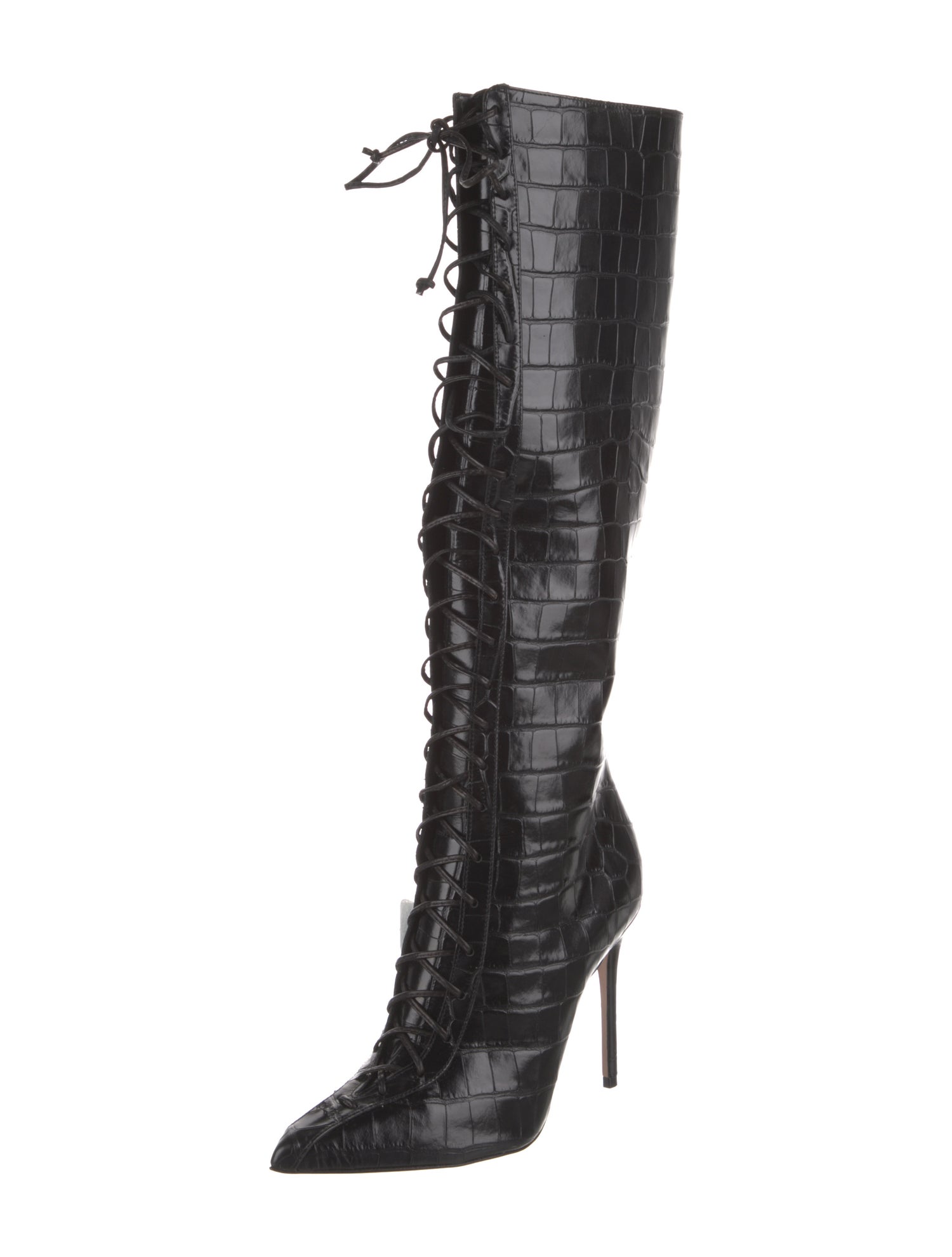 Schutz Crocodile Lace-Up Boots