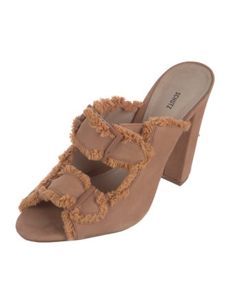 Schutz Suede Raw-Edge Trim Mules
