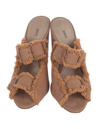Schutz Suede Raw-Edge Trim Mules