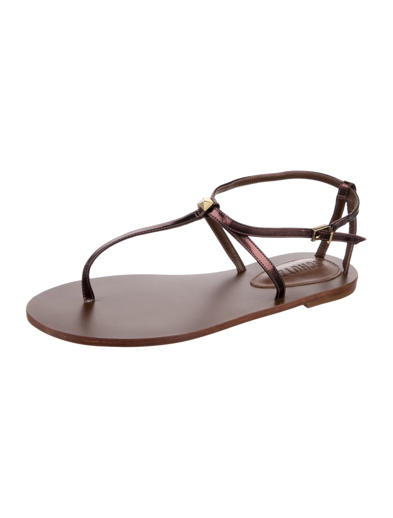 Schutz Leather T-Strap Sandals