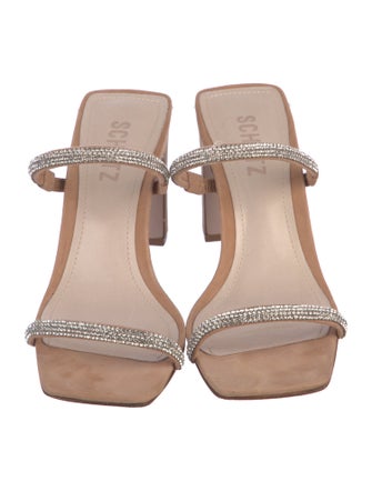 Schutz Suede Crystal Embellishments Slides