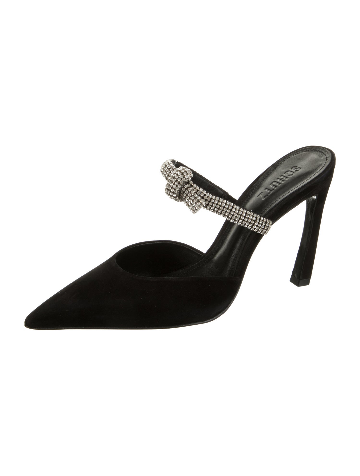 Schutz Suede Crystal Embellishments Mules