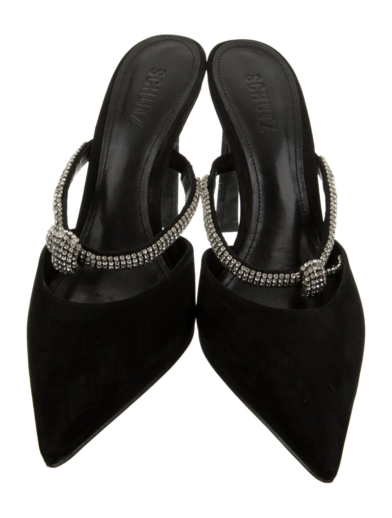 Schutz Suede Crystal Embellishments Mules