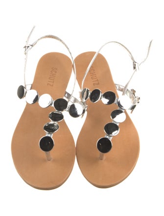 Schutz Patent Leather Polka Dot Print Slingback Sandals