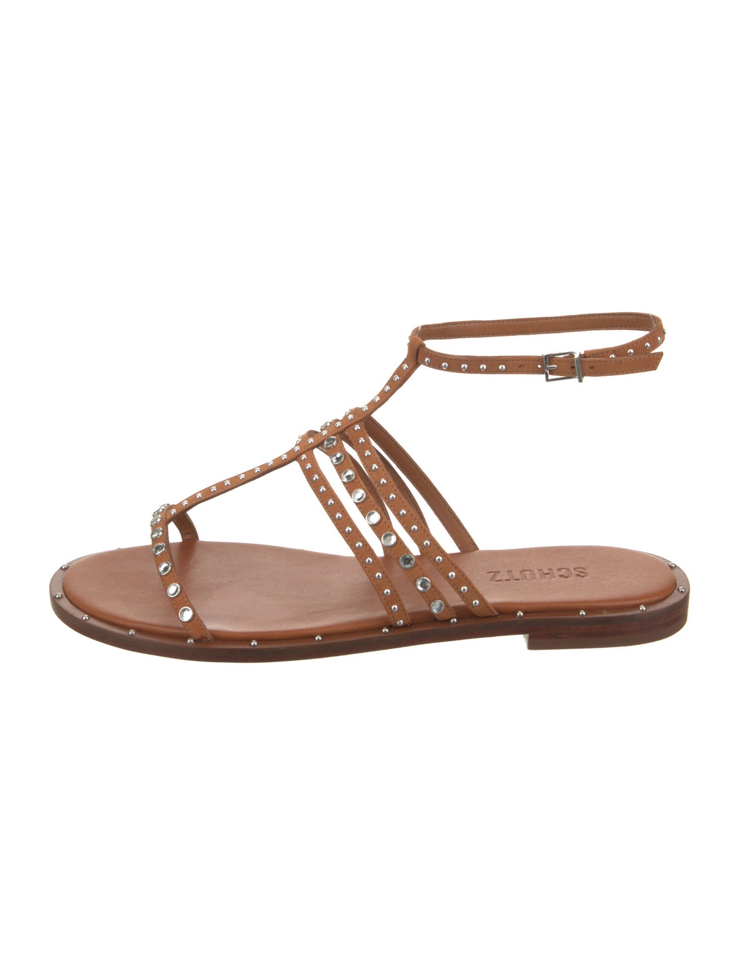 Schutz Suede Studded Accents T-Strap Sandals