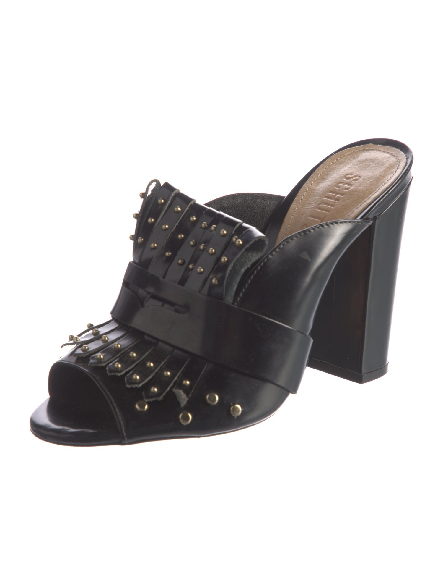 Schutz Leather Studded Accents Slides