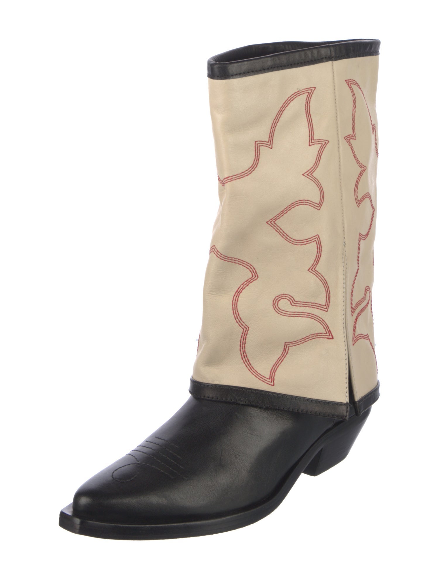 Schutz Leather Colorblock Pattern Western Boots