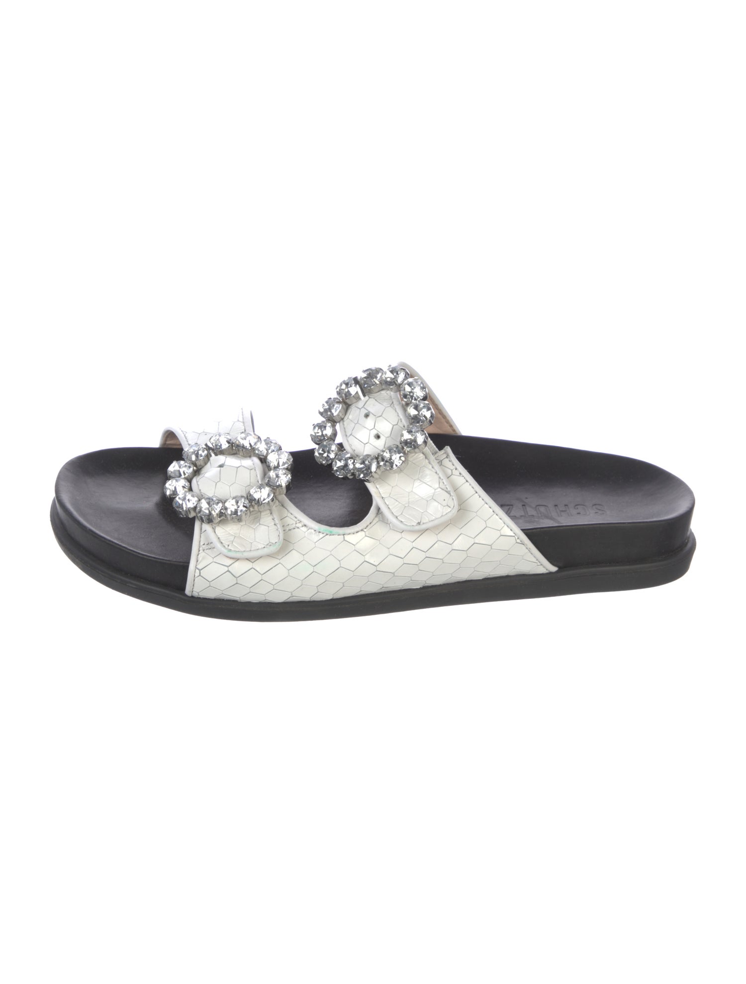 Schutz Leather Crystal Embellishments Mules