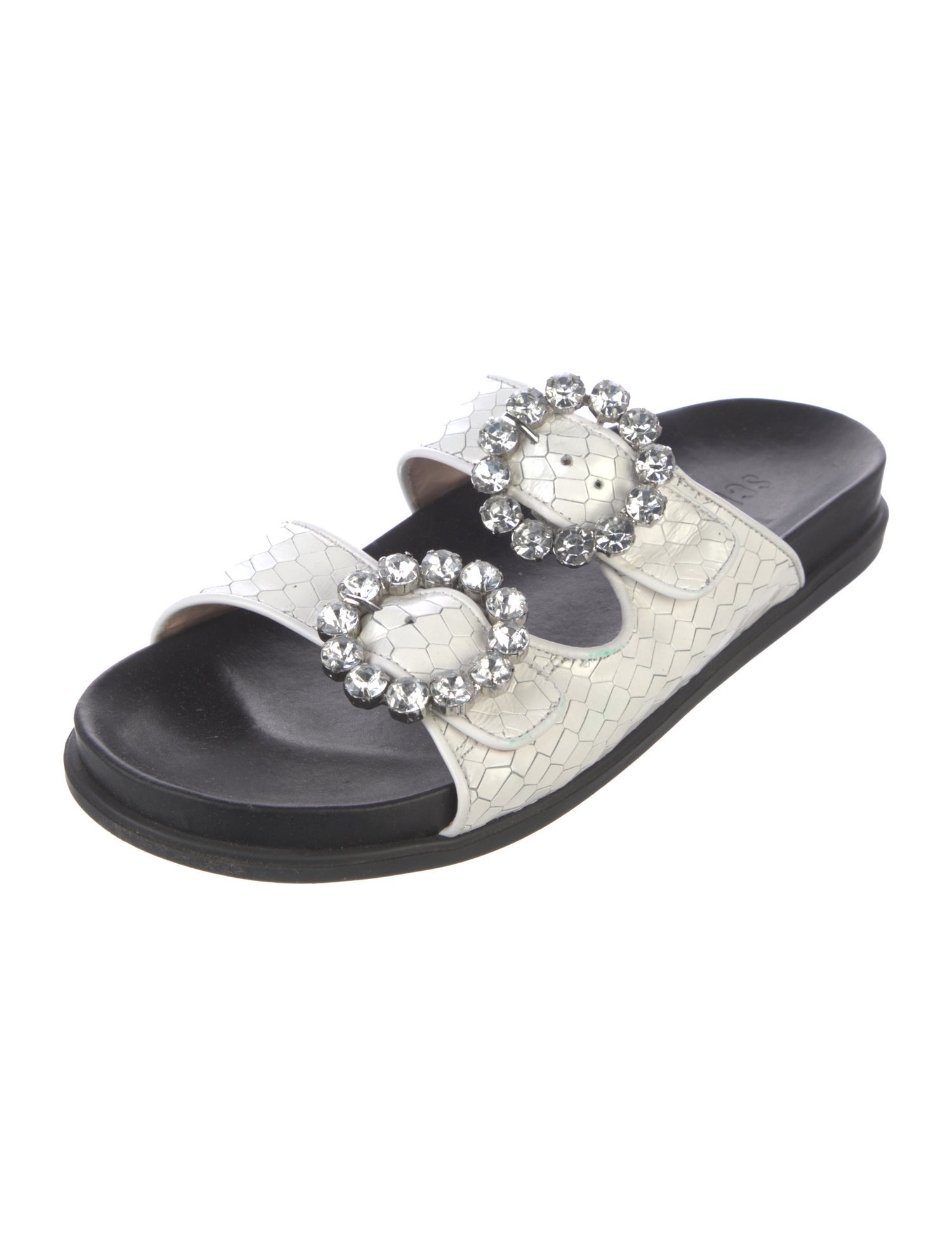 Schutz Leather Crystal Embellishments Mules