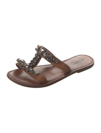 Schutz Leather Crystal Embellishments Slides