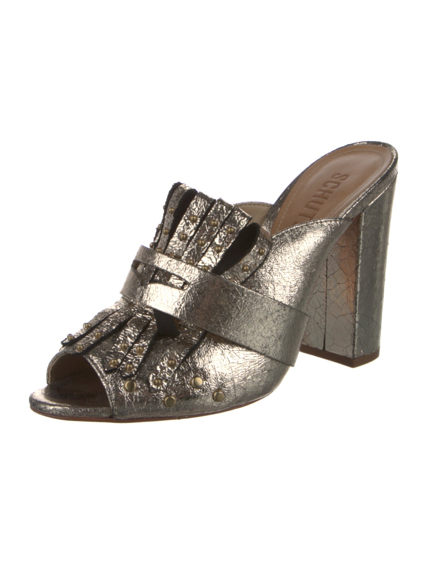 Schutz Leather Studded Accents Mules