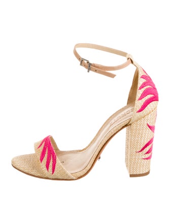 Schutz Straw Graphic Print Sandals