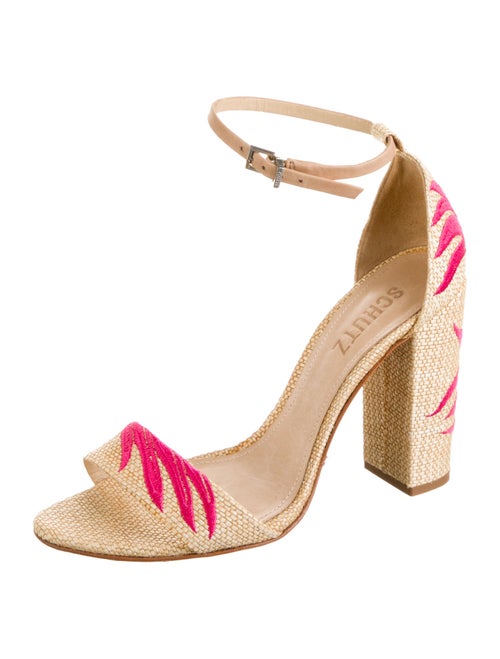 Schutz Straw Graphic Print Sandals