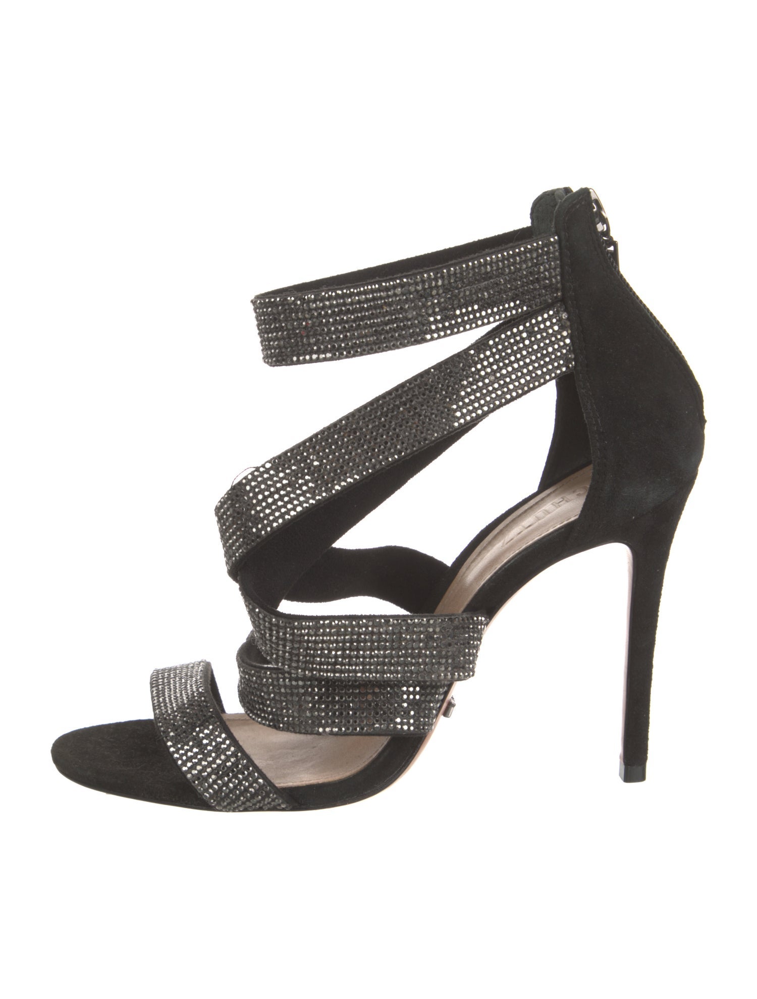 Schutz Suede Crystal Embellishments Sandals