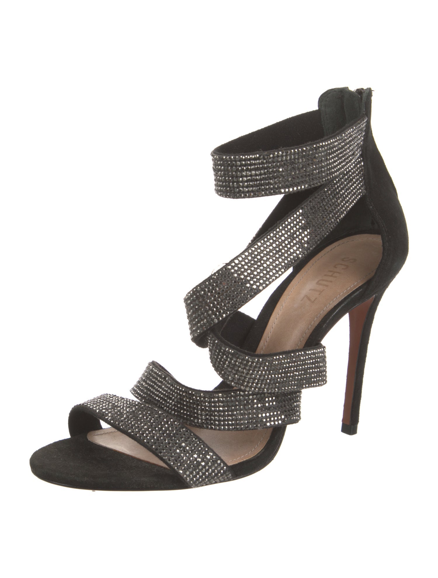 Schutz Suede Crystal Embellishments Sandals
