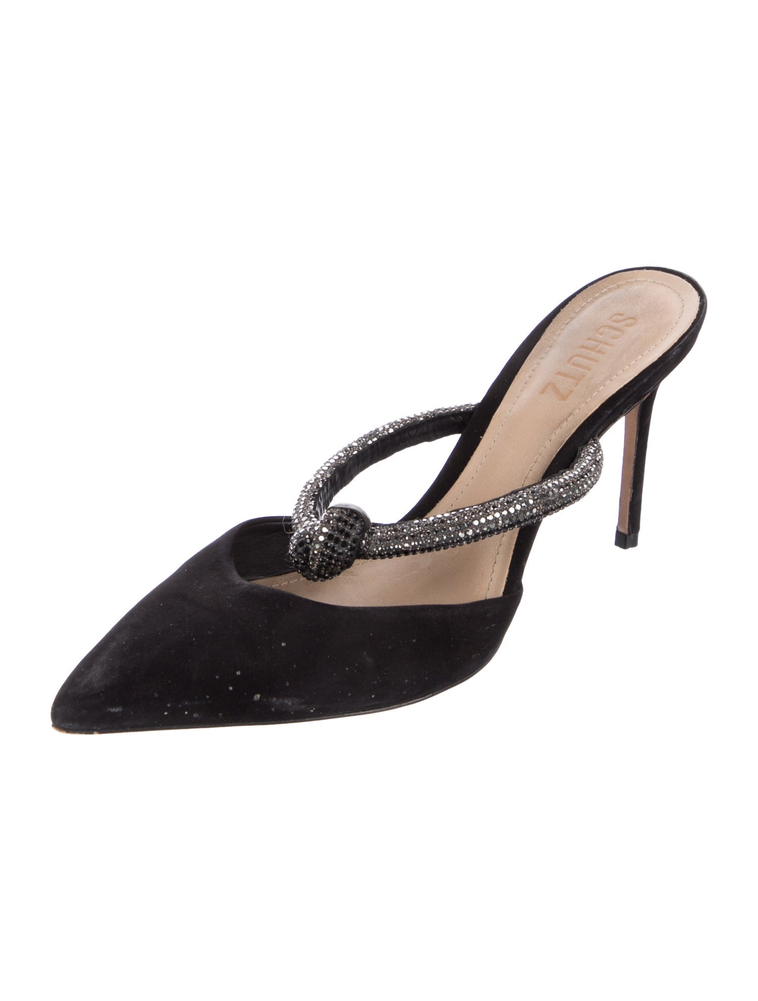 Schutz Suede Crystal Embellishments Mules