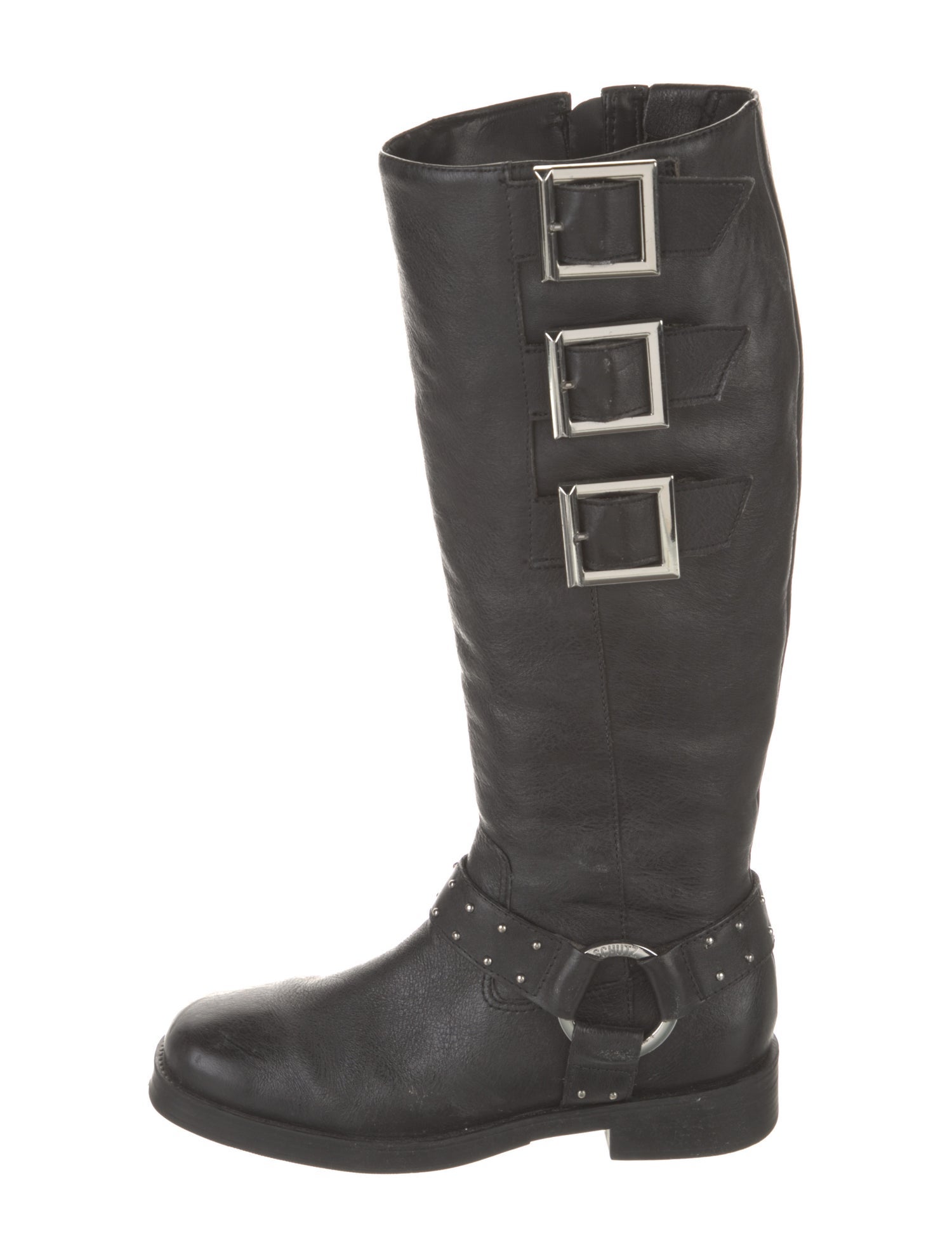 Schutz Leather Studded Accents Riding Boots