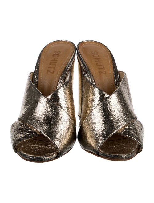 Schutz Leather Glitter Accents Mules
