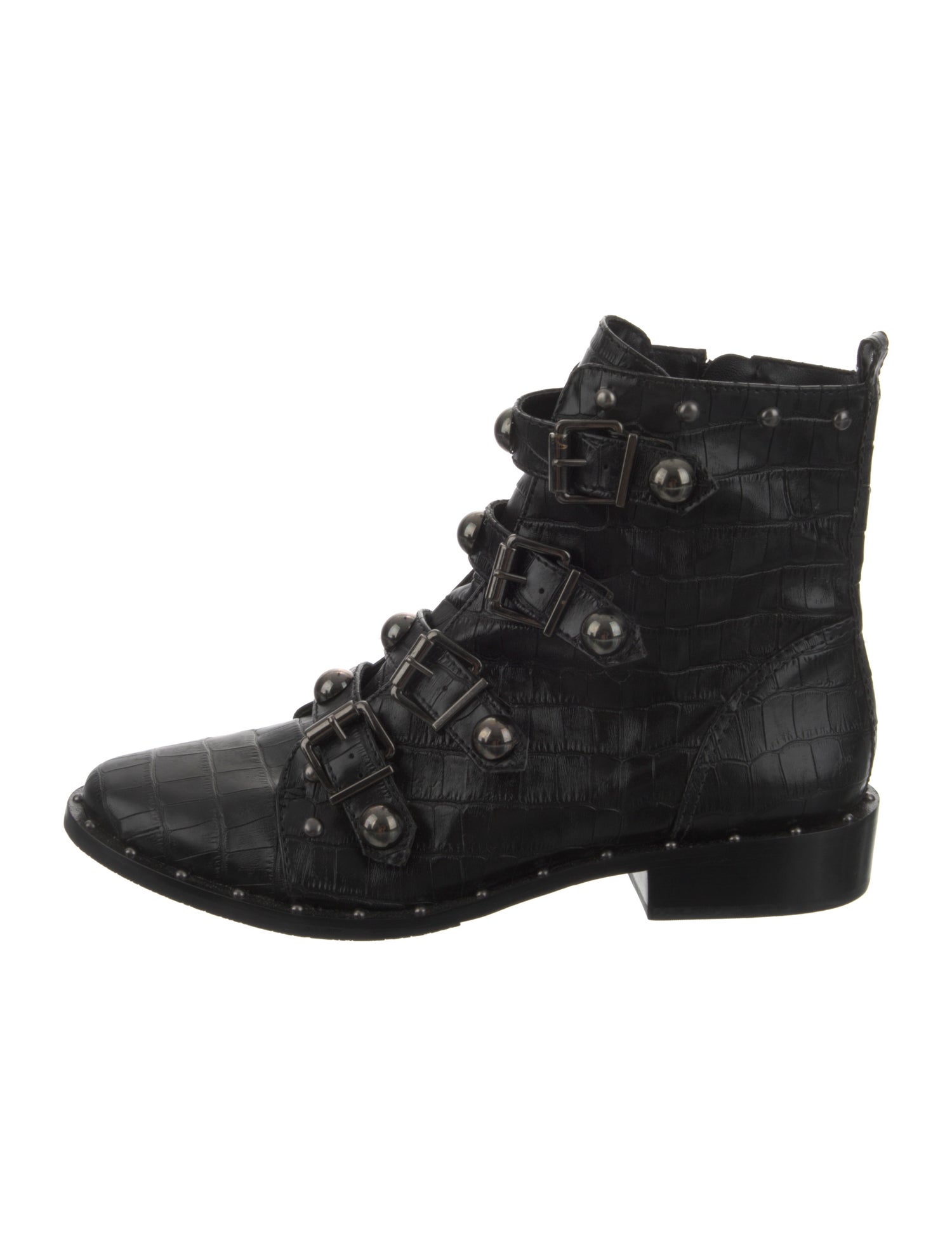 Schutz Embossed Leather Studded Accents Combat Boots