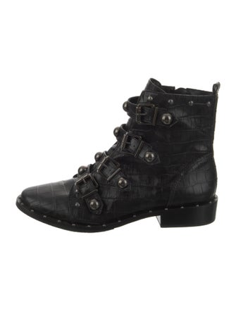 Schutz Embossed Leather Studded Accents Combat Boots