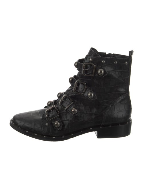 Schutz Embossed Leather Studded Accents Combat Boots