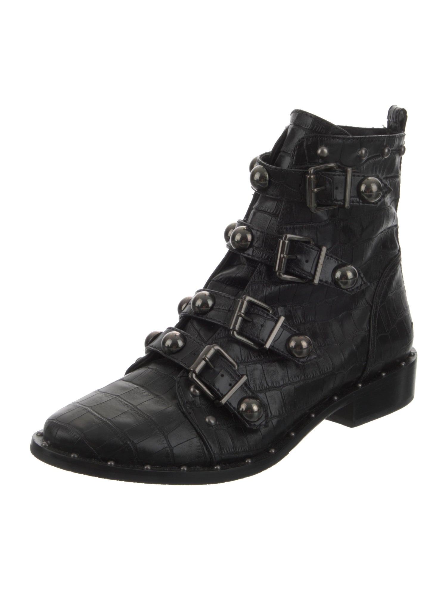 Schutz Embossed Leather Studded Accents Combat Boots
