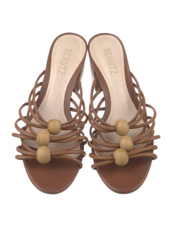 Schutz Leather Beaded Accents Slides